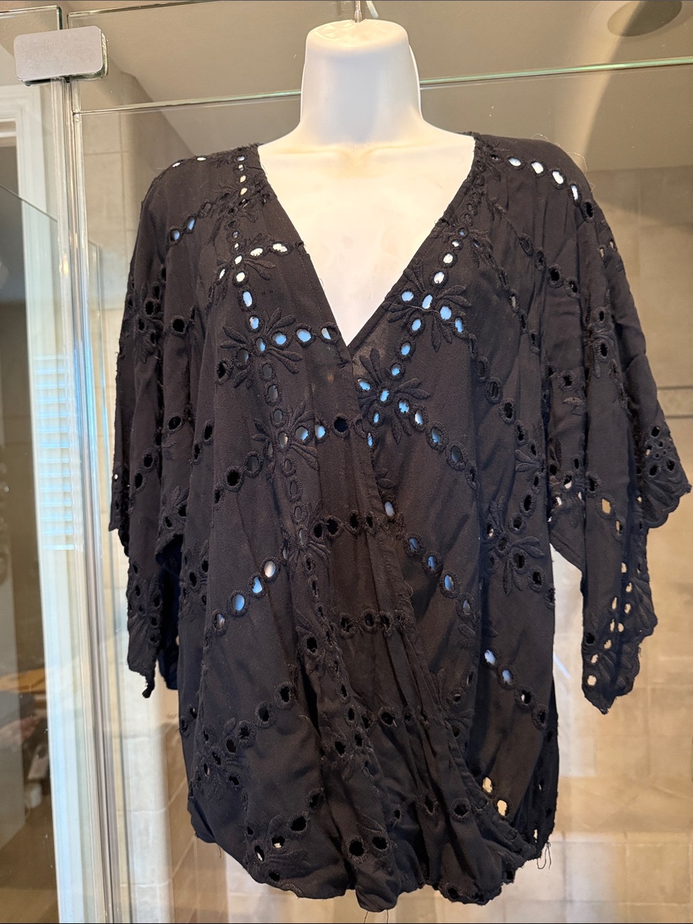 lovestitch Black Eyelet V-Neck Swim Coverup